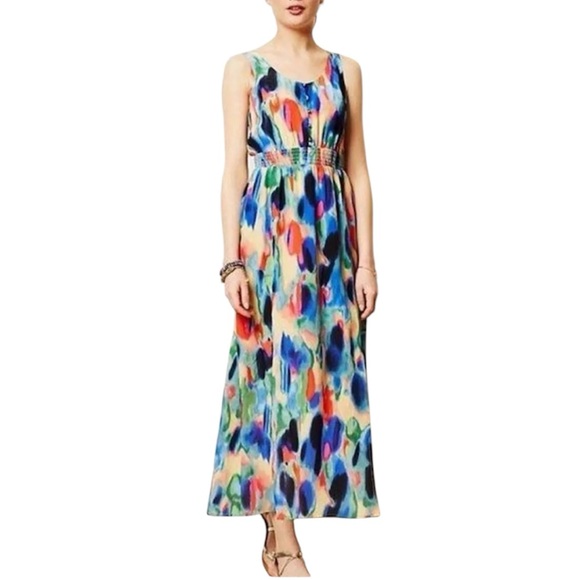 Maeve Dresses & Skirts - Maeve by Anthropologie Women's Size 2 Aloisia Watercolor Silk Flowy Maxi Dress